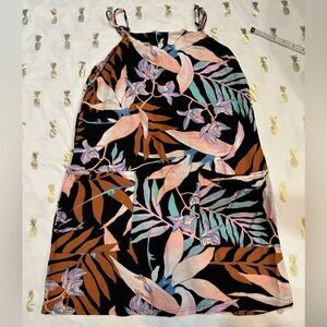 Billabong Bohemian‎ Tank dress, Size Med, Black Bkgnd, Floral Print, Adjustable